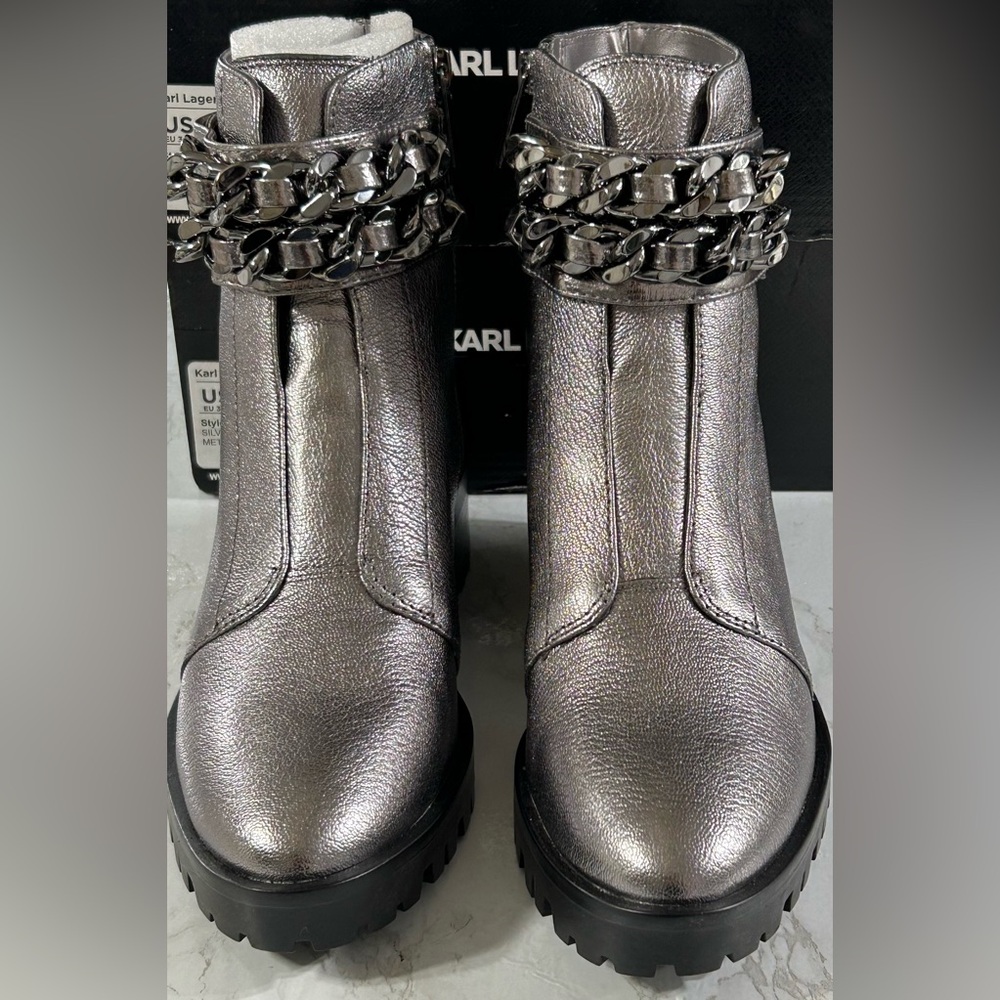 Karl Lagerfeld Metallic Palmer Silver Ankle Boots